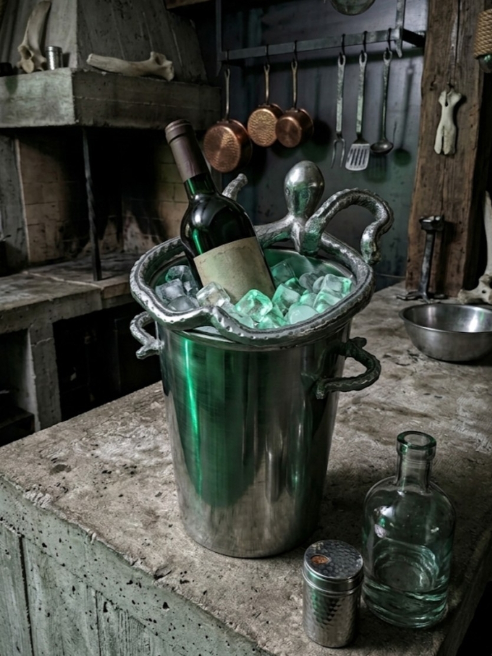 Octopus Wine Chiller Single Bottle Ice Bucket Cast Aluminum Nautical Barware